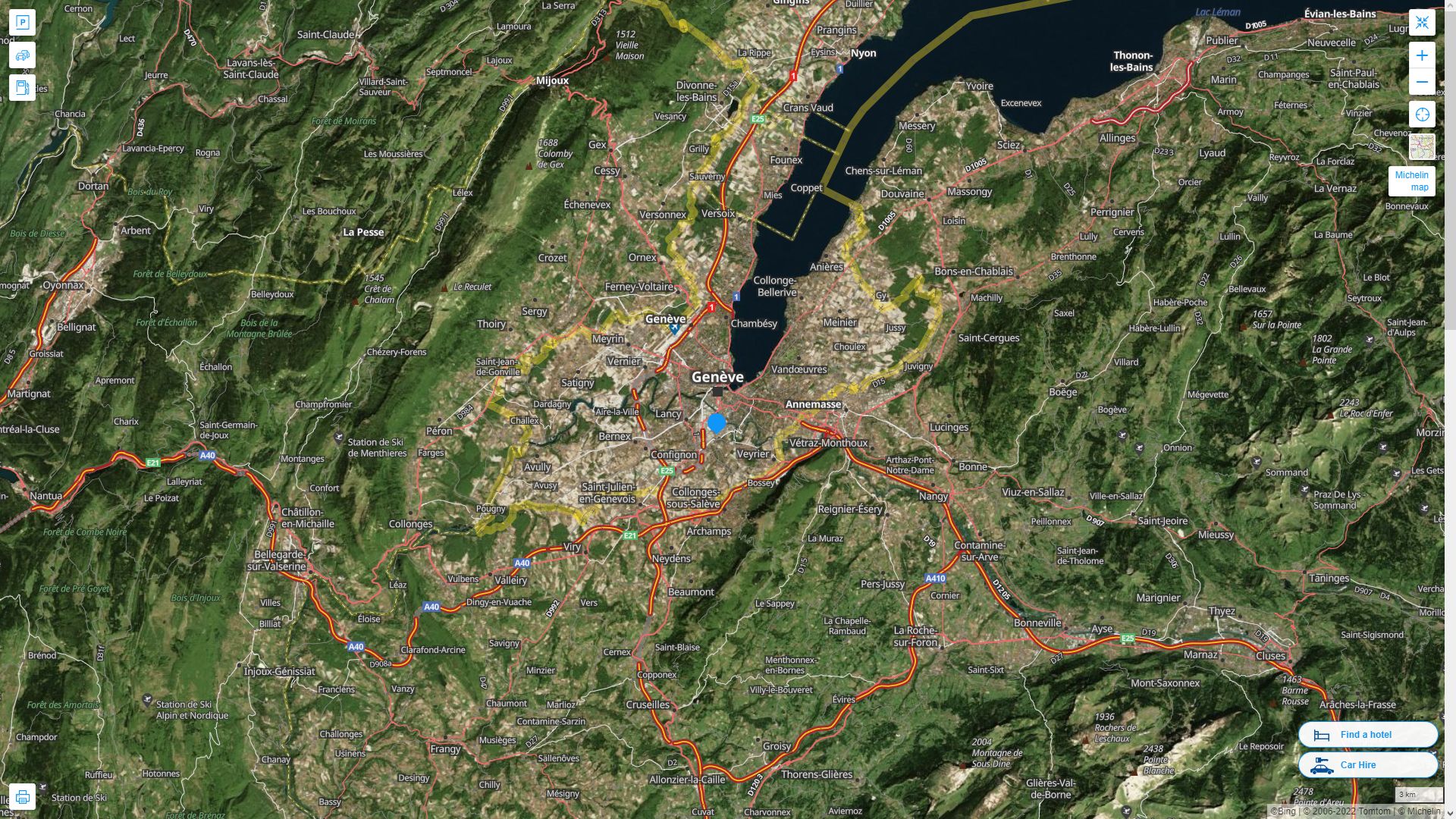 Carouge Highway and Road Map with Satellite View